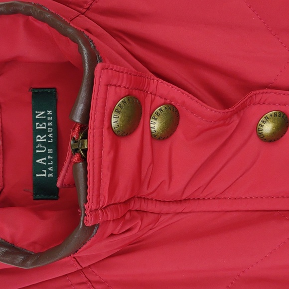 Lauren Ralph Lauren Red Quilted Full Zip Faux Leather Trim Patch Pocket Vest - Picture 3 of 13